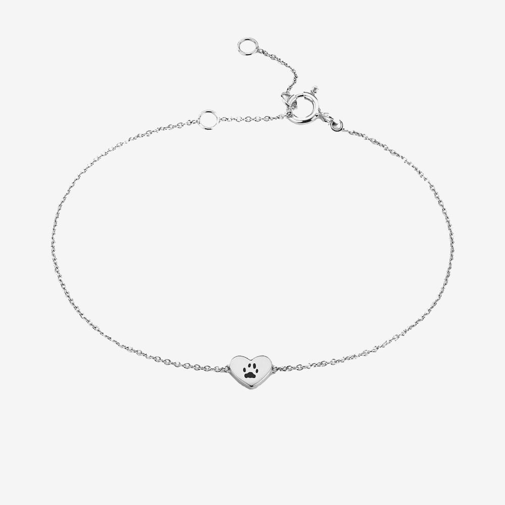 Double-Sided Custom Paw Heart Bracelet Bracelet Custom Paw Jewelry Sterling Silver 6mm 6''/15.2cm