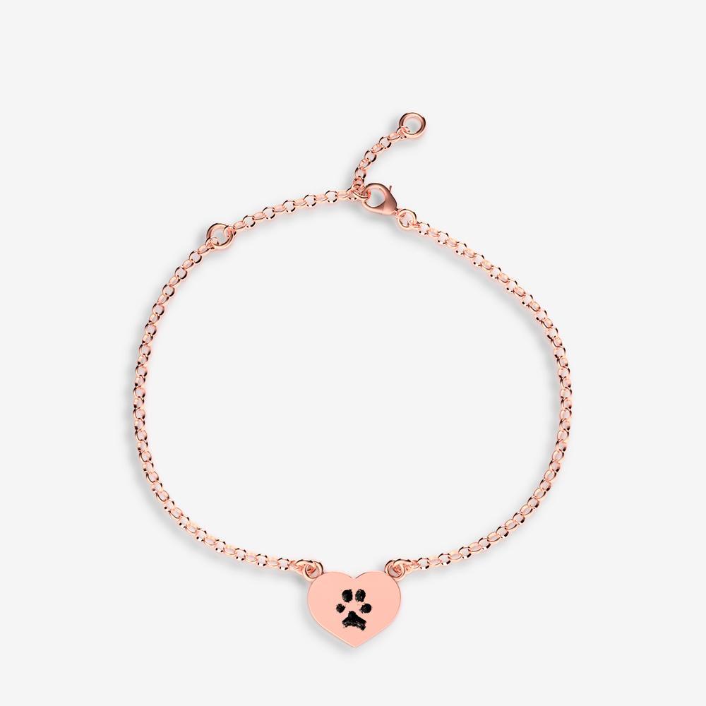 Custom Paw Heart Bracelet Bracelet Custom Paw Jewelry 18K Rose Gold Vermeil 6mm 6''/15.2cm