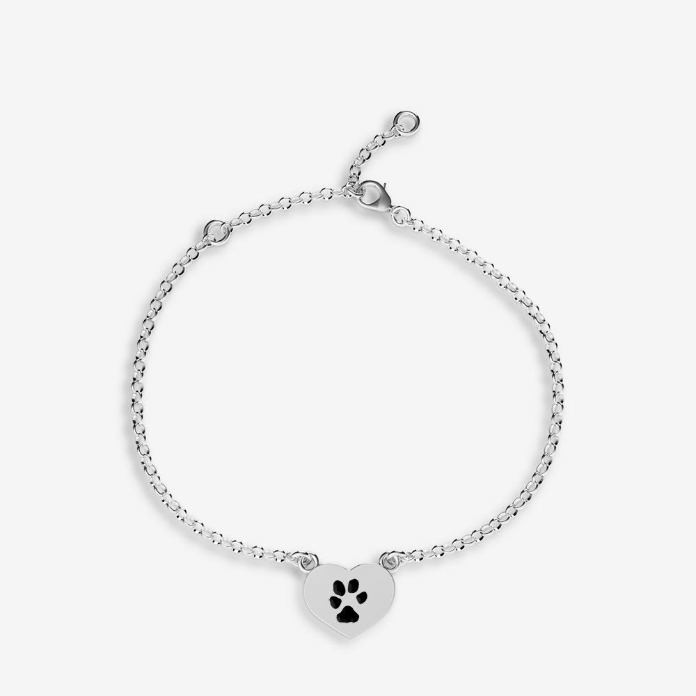 Custom Paw Heart Bracelet Bracelet Custom Paw Jewelry Sterling Silver 6mm 6''/15.2cm