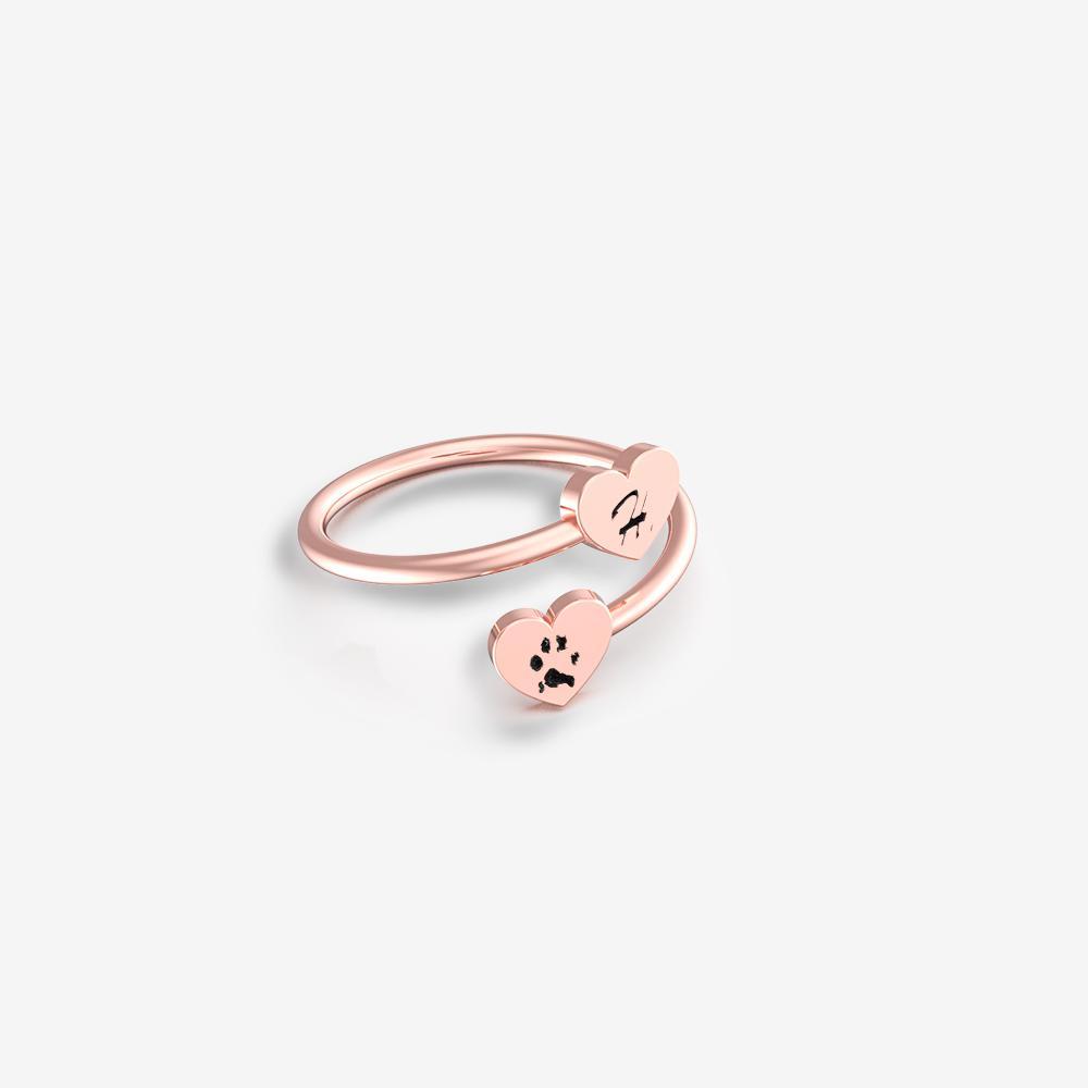 Custom Paw Double Heart Ring Ring Custom Paw Jewelry 18K Rose Gold Vermeil US 3.5