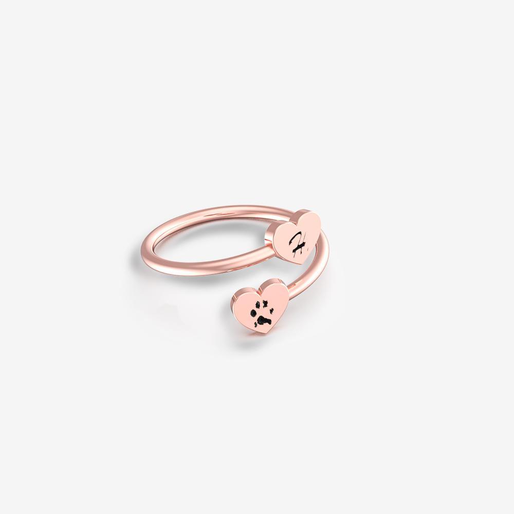 Custom Paw Double Heart Ring Ring Custom Paw Jewelry 18K Rose Gold Vermeil US 3.5 