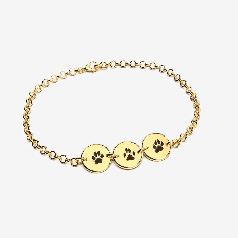 Custom Paw Bracelet Multiple Pendants Bracelet Custom Paw Jewelry 18K Gold Vermeil 9.5mm / 2 Pendants 6''/15.2cm