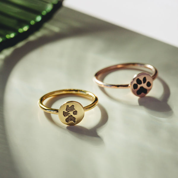 Personalized Engraved Paw Print Heart Ring at Custom Paw Jewelry Shop