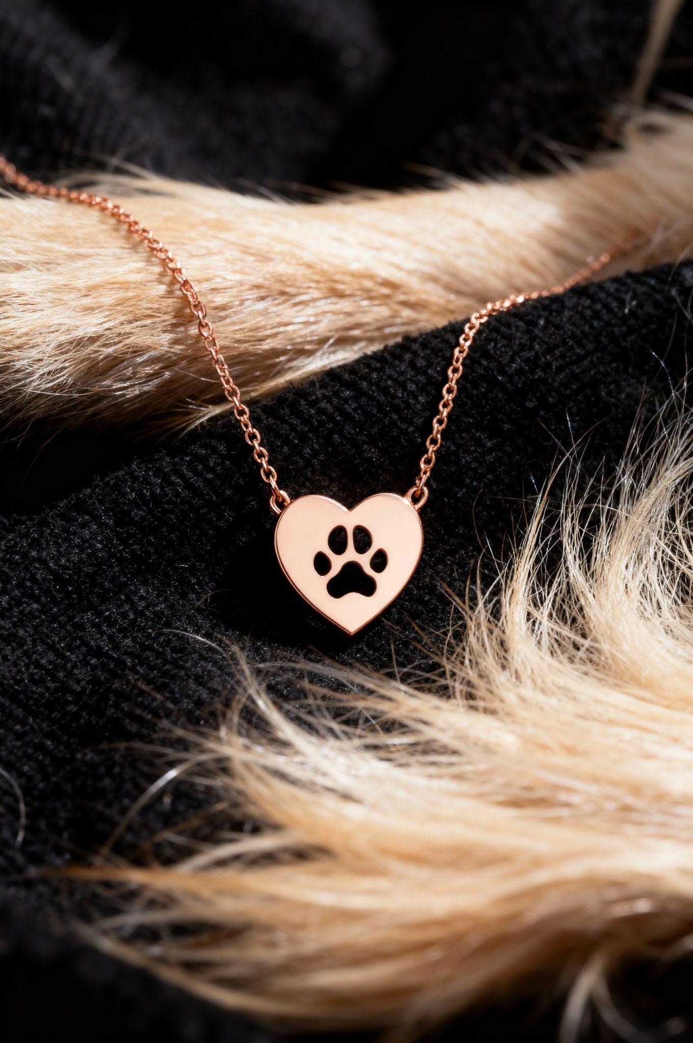 Double-Sided Custom Paw Fixed Heart Necklace