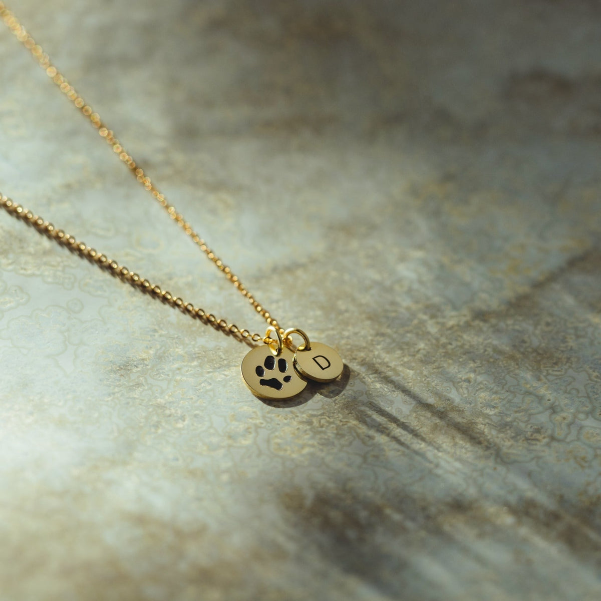 Bronze Paw Print Necklace with Gold Fill 18 Inch Chain