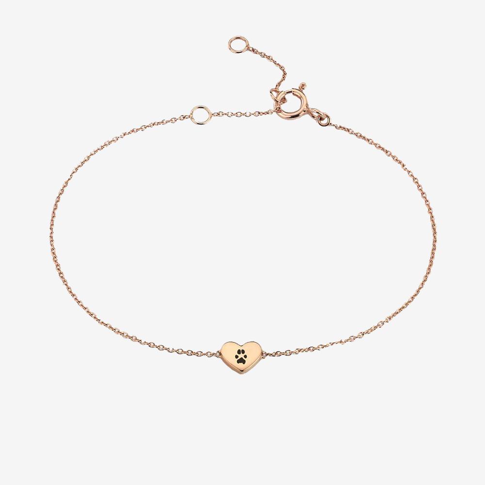 Custom Paw Heart Anklet Anklet Custom Paw Jewelry 18K Rose Gold Vermeil 8''/20.3cm 