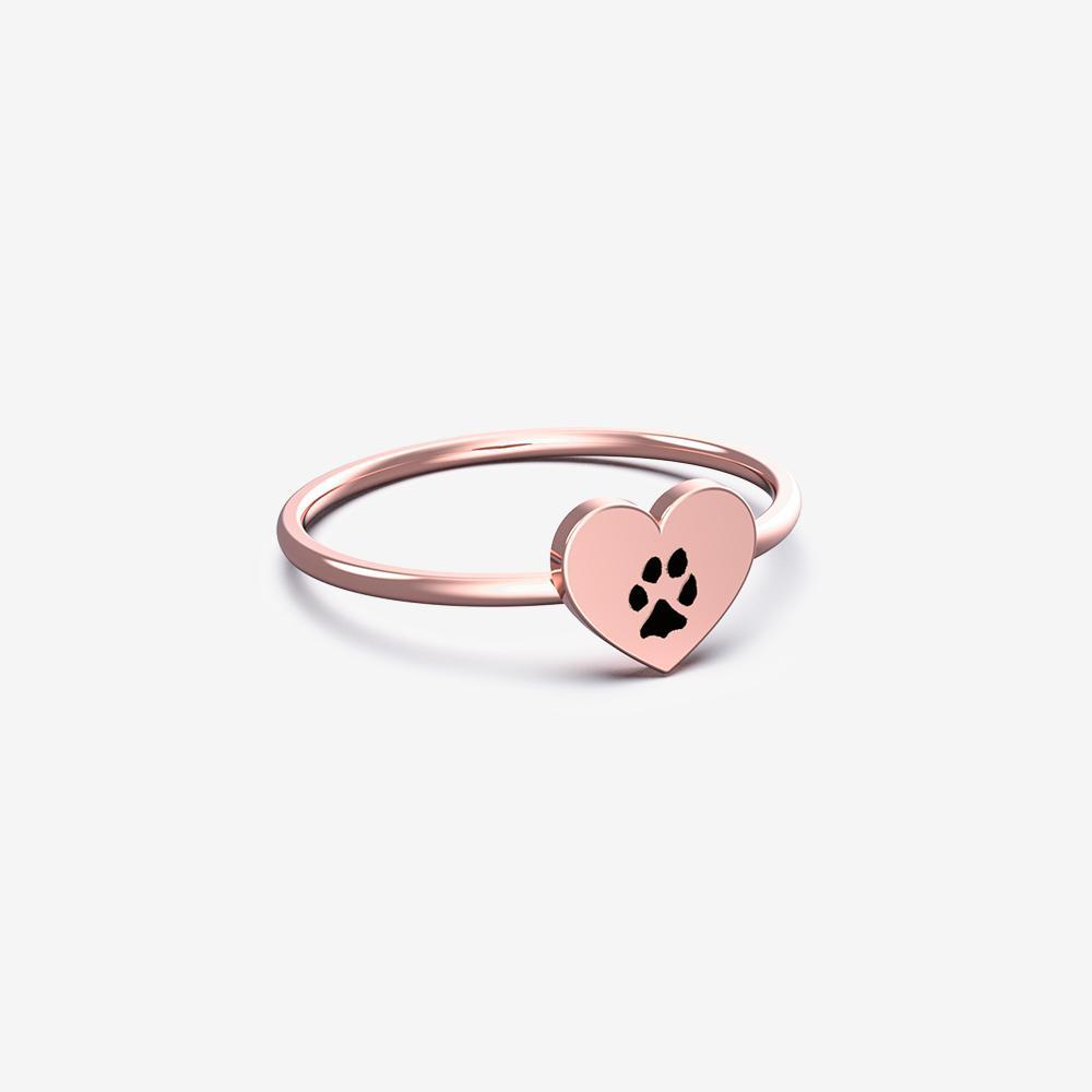 Personalized Engraved Paw Print Heart Ring at Custom Paw Jewelry Shop