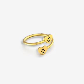 Custom Paw Double Heart Ring Ring Custom Paw Jewelry 18K Gold Vermeil US 3.5 